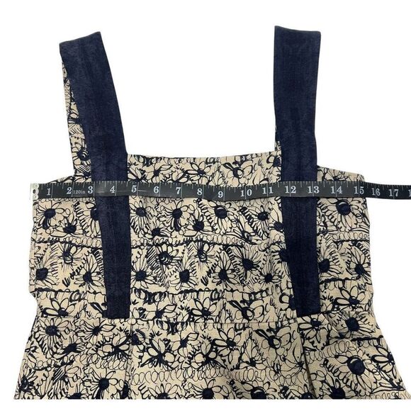 Adam Lippes New !! Jacquard Sheath Dress Sz Small 4 Beige & Navy Floral Linen - Picture 8 of 13
